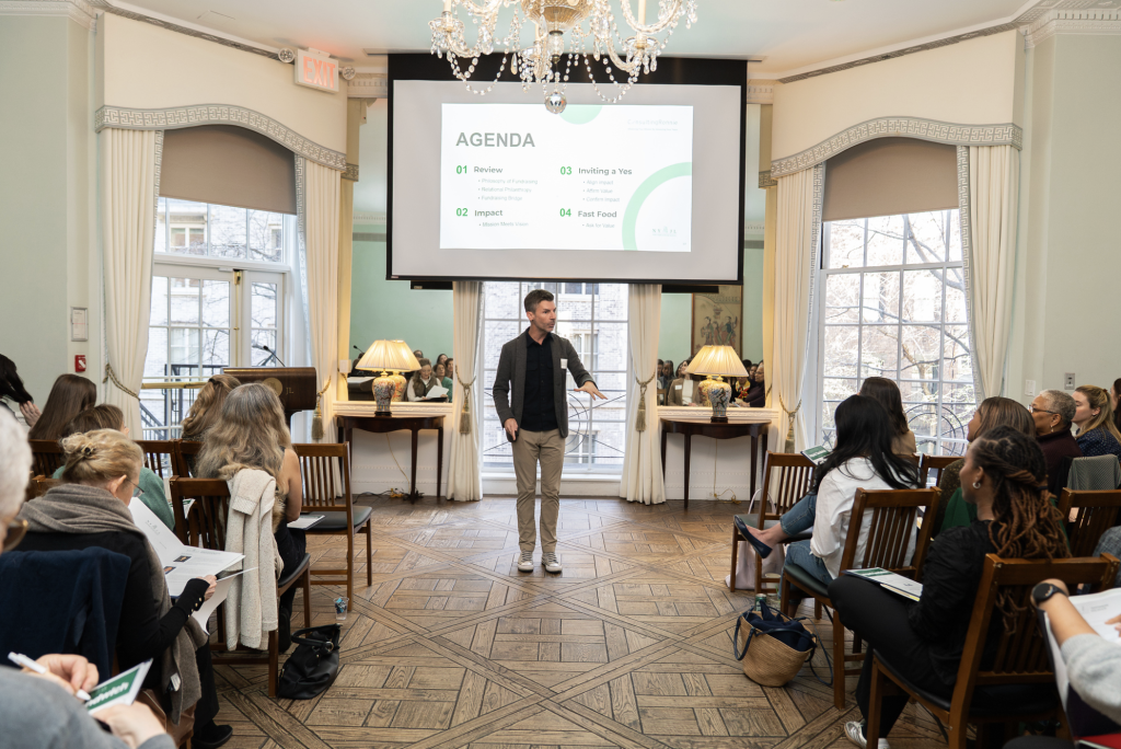 A speaker addresses the audience during the New York Junior League's nonprofit fundraising training.
